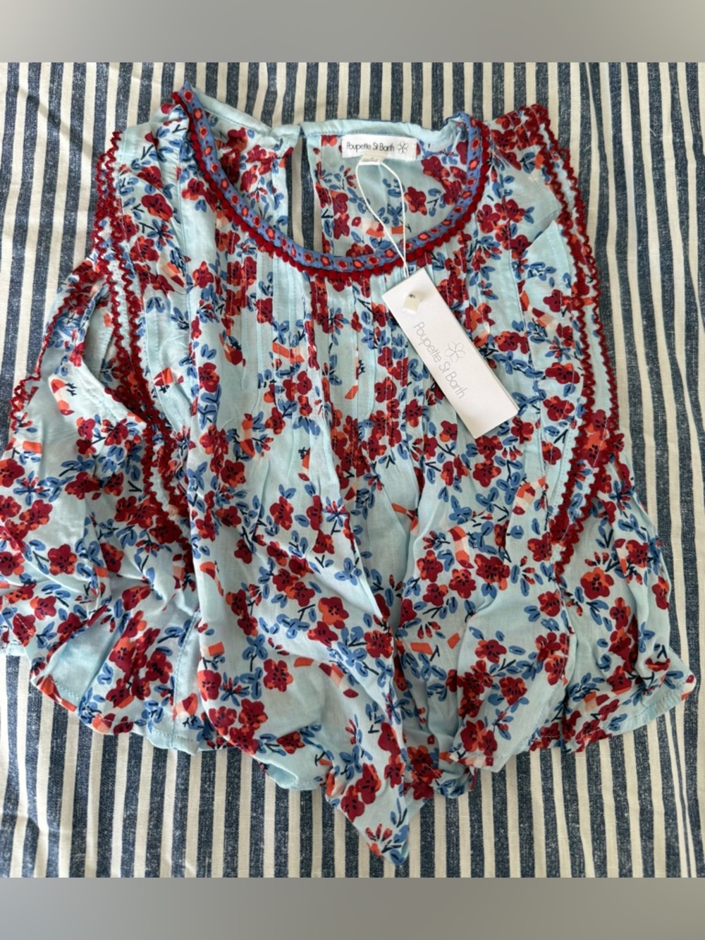 Poupette St. Barth Light Blue Floral Amber Pleated KooKoo Bird Blouse